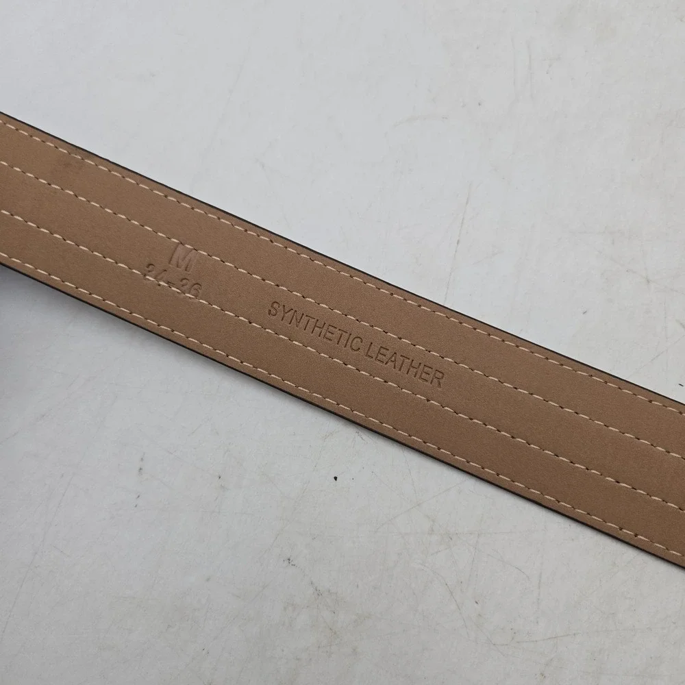 Structure Belt Brown Syn Leather Dress Stitched Mens 36 Copper Tone Buckle NWOT